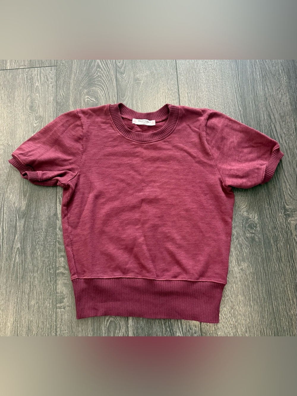 Project Social Maroon Short-Sleeve Crewneck cotton Sweater
